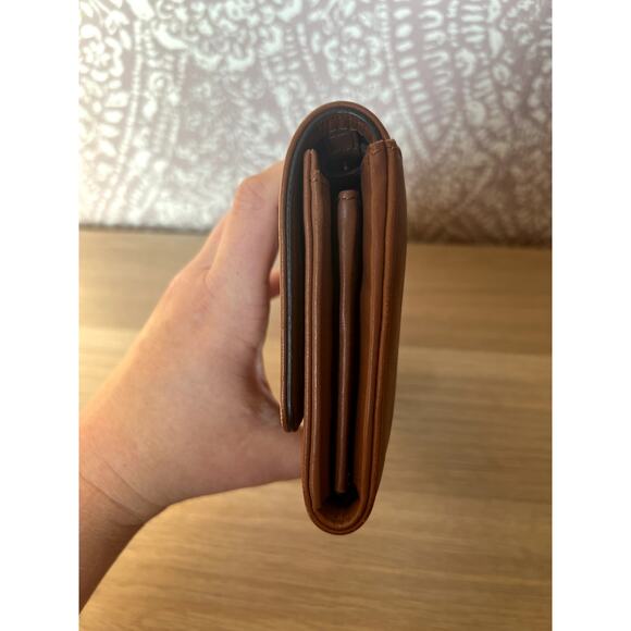 Cole Haan Brown Tan Leather Gold Accent Luxury Large Wallet Clutch - Picture 5 of 12